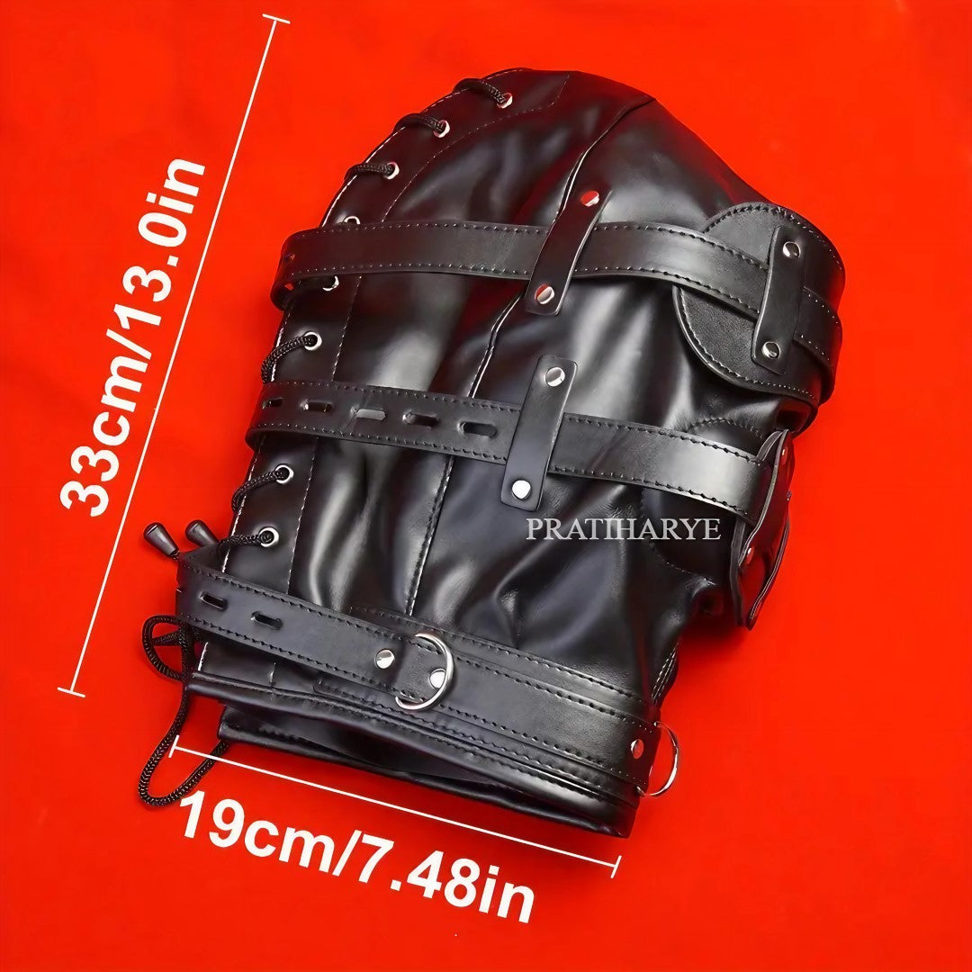 PU Leather Head Hood Blindfold Bondage
