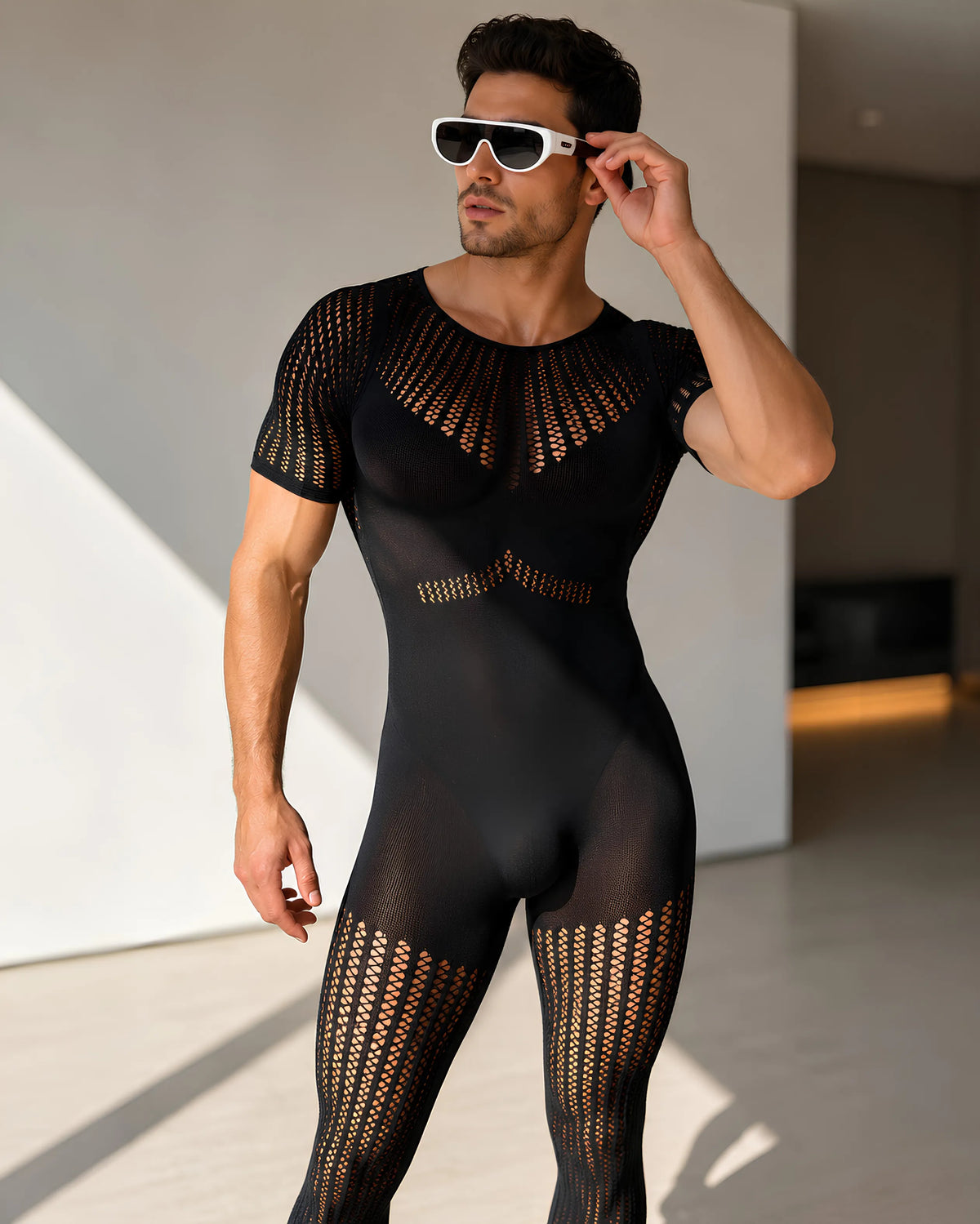 Men’s Black Full Body Fishnet Stocking