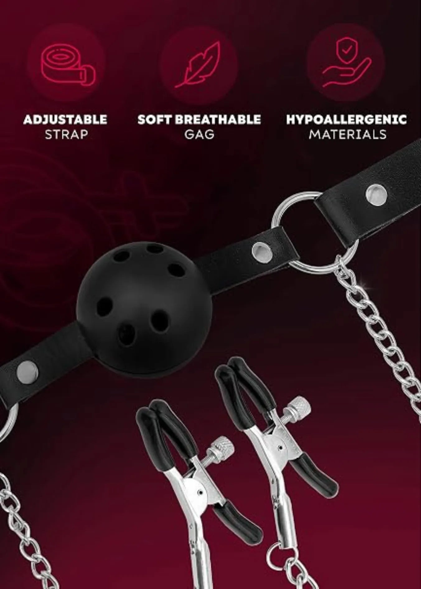 Mouth Gag Ball with Nipple Clamps