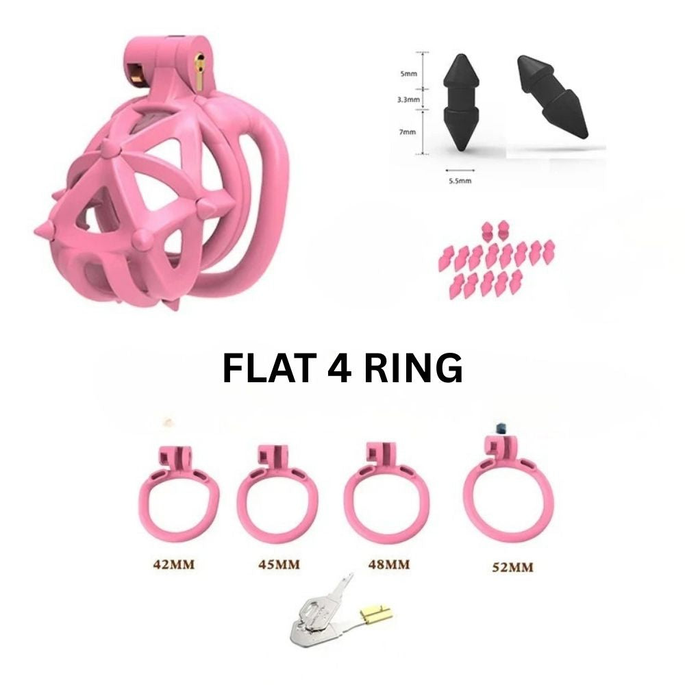 Plastic Silicone Spike Male Chasity Cage lock Pink