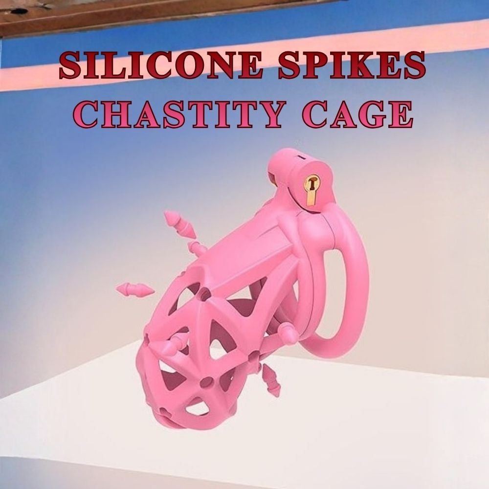 Plastic Silicone Spike Male Chasity Cage lock Pink