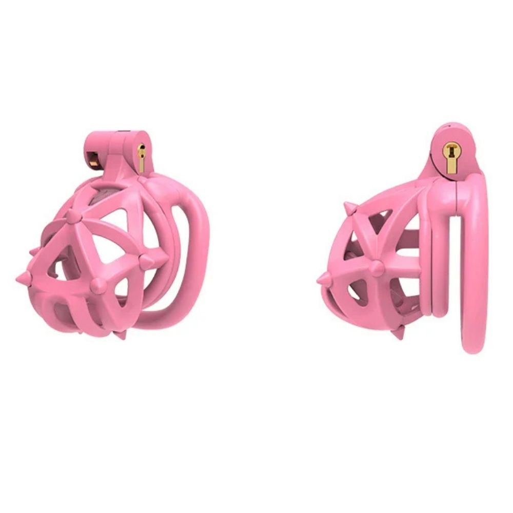 Plastic Silicone Spike Male Chasity Cage lock Pink