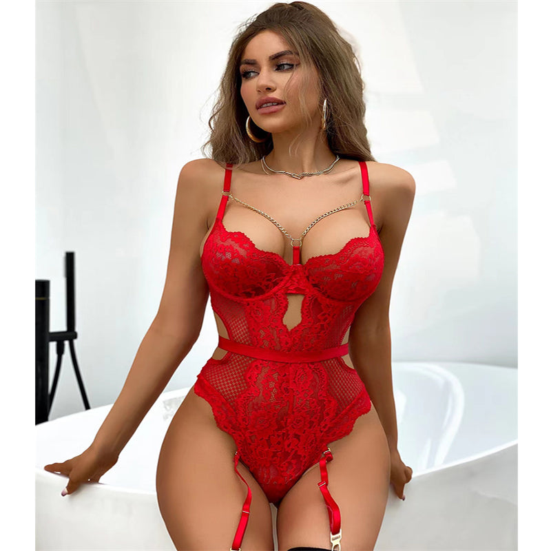 Red Lace Bustier Teddy Bodysuit