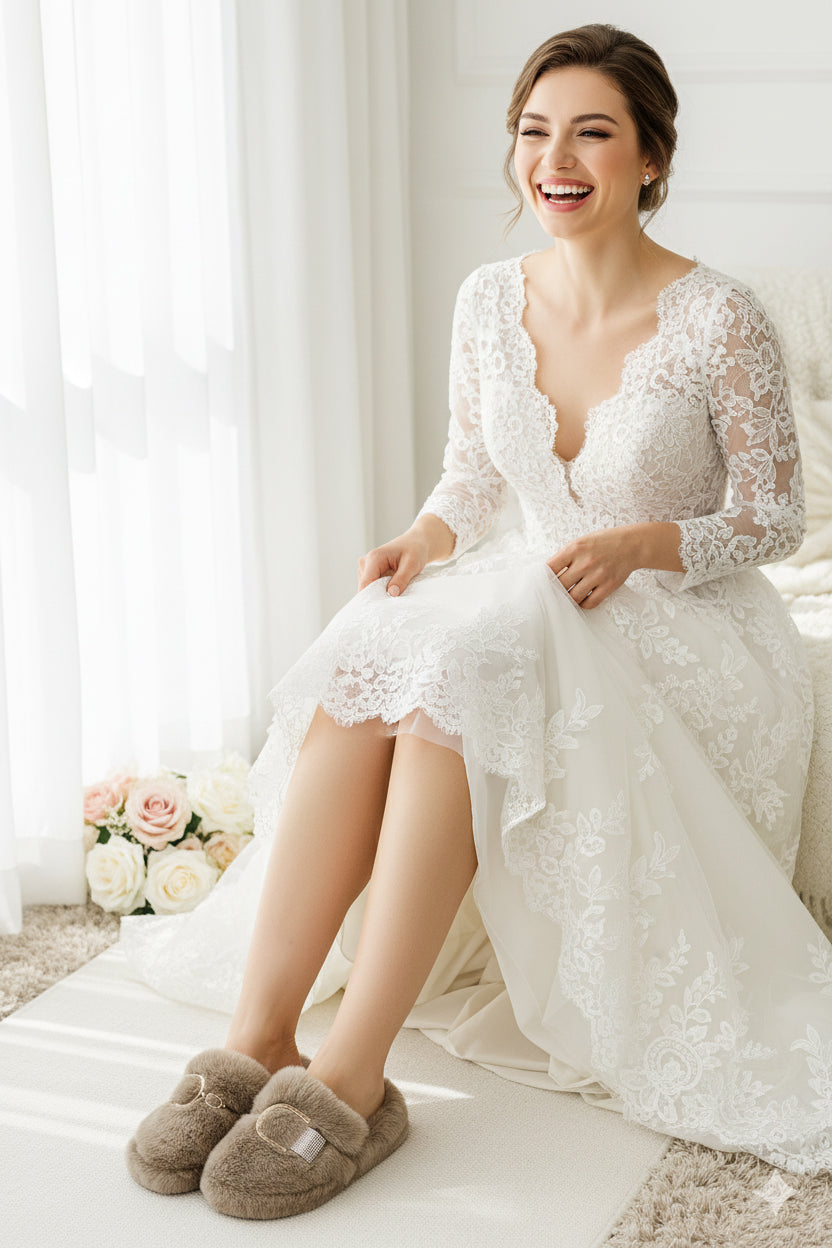 Luxe Furry Buckle Bridal Slippers