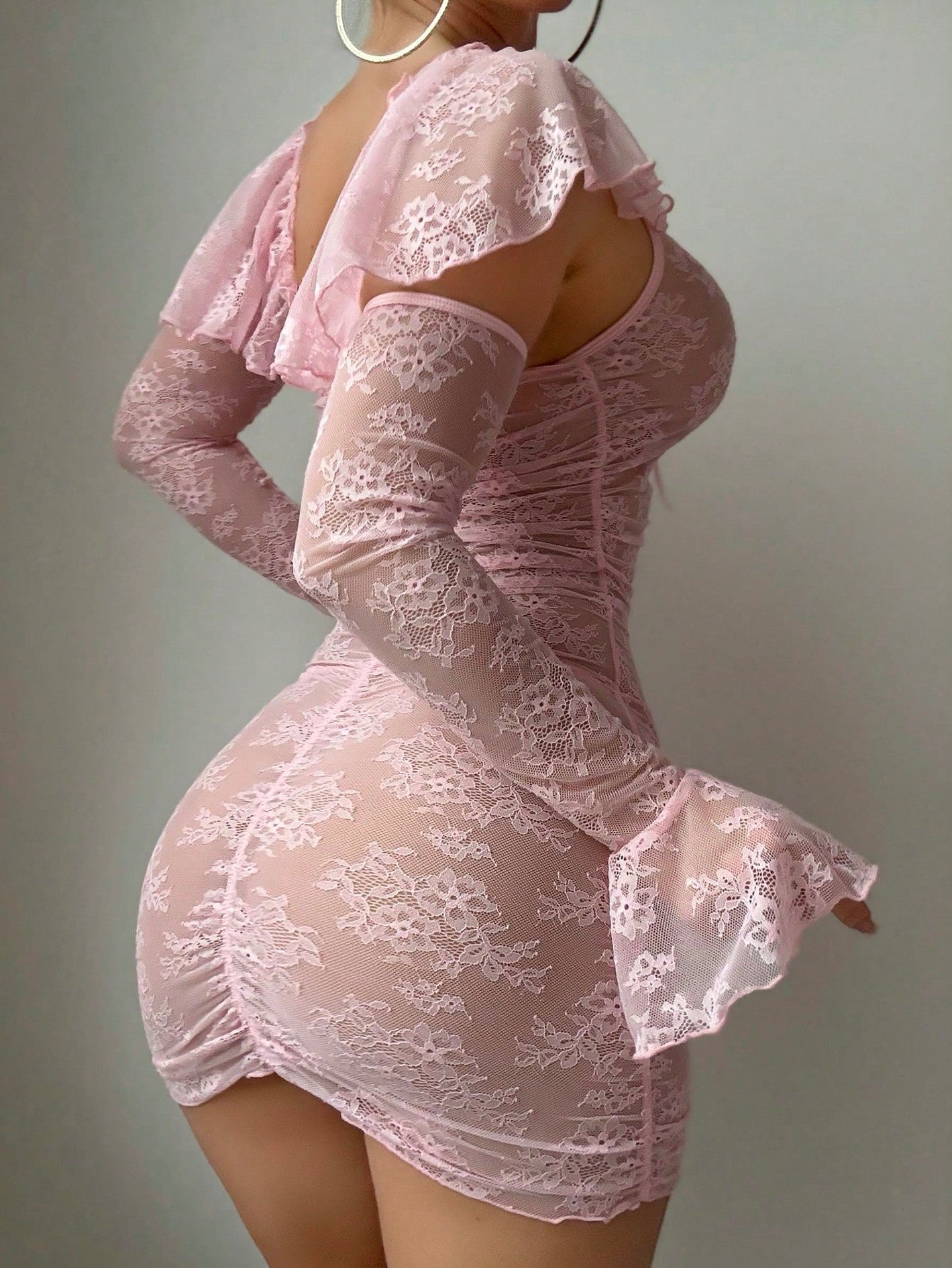 Lace Ruffled Babydoll Dress with Gloves