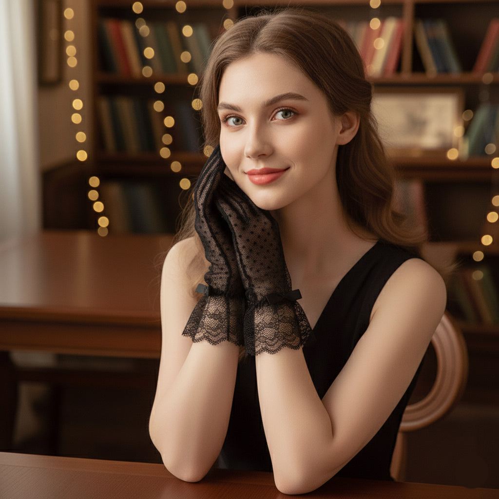 Elegant Sheer Short Polka Dot Lace Gloves