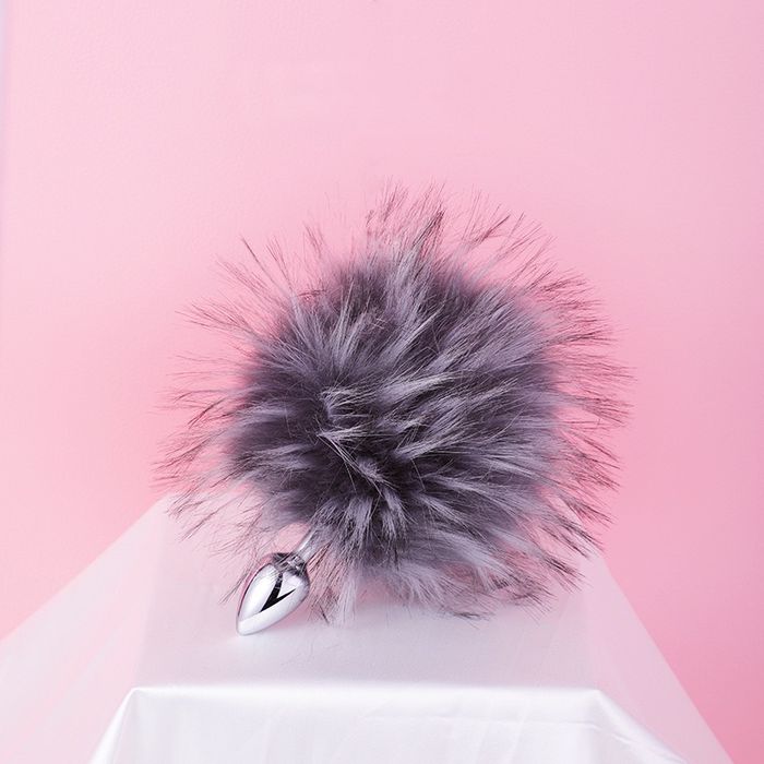 Stainless Steel Fluffy Pom Pom Butt/Anal Plug