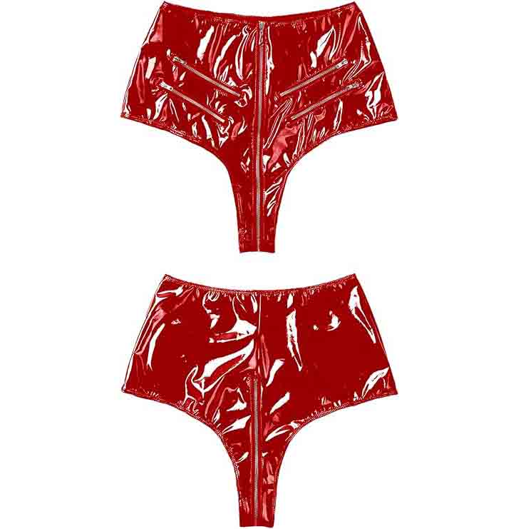 Open Crotch High Waist Full Zipper Latex Short