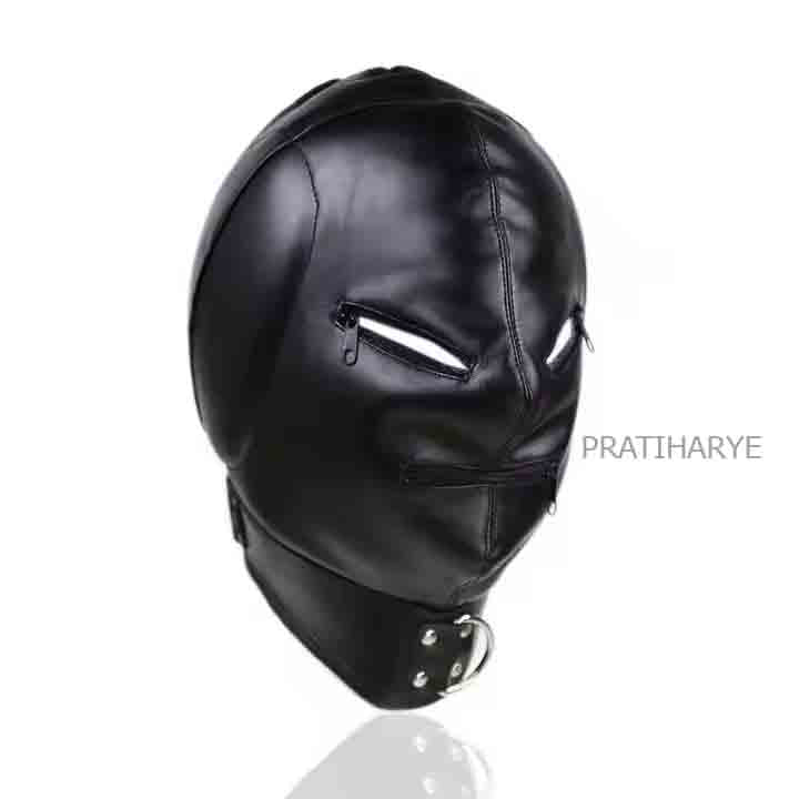 Pu Leather Hood Full Face Mask with Zip