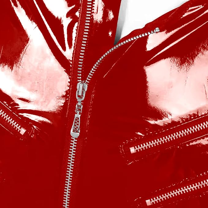 Open Crotch High Waist Full Zipper Latex Short