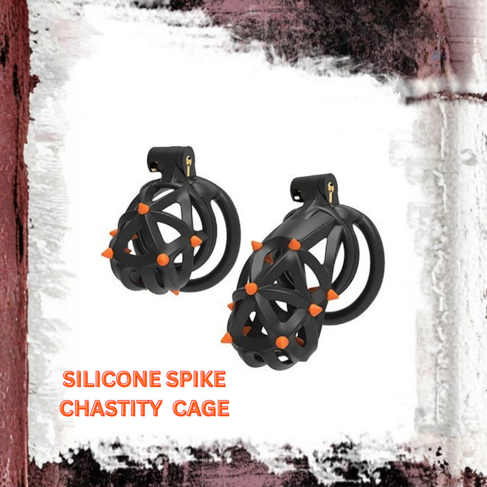 Plastic Silicone Spike Male Chasity Cage lock