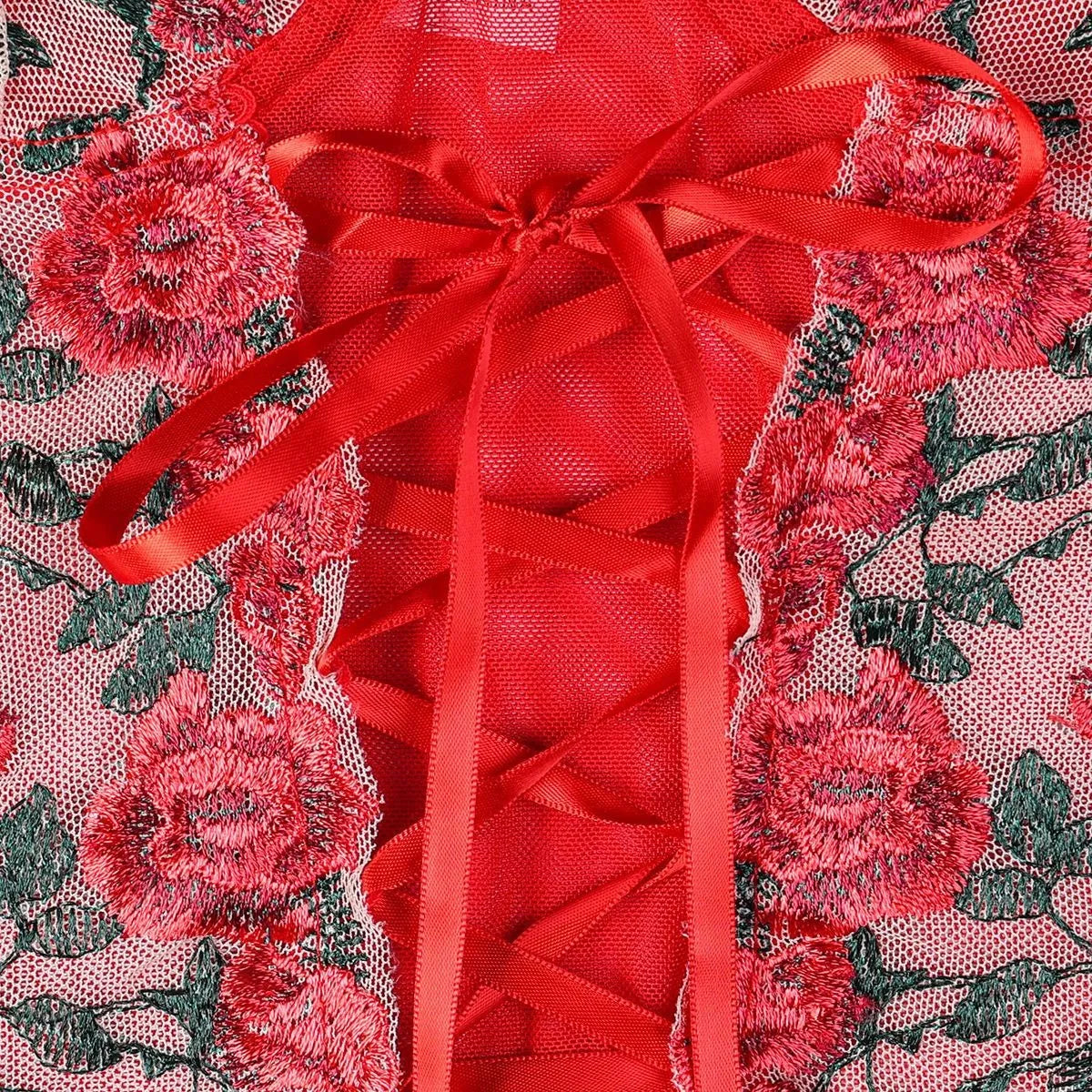 Floral Embroidered Corset Sexy Lingerie Set