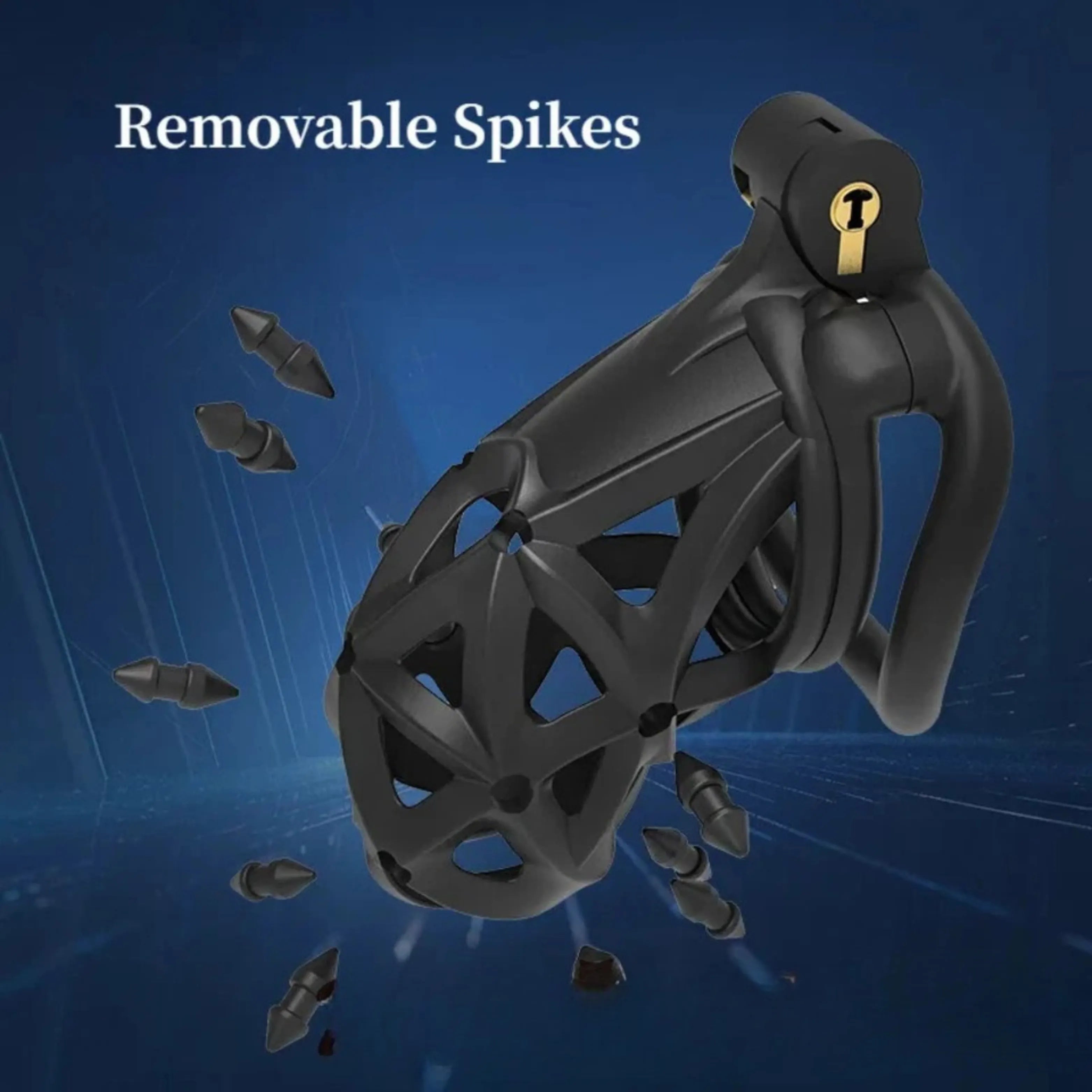 Plastic Silicone Spike Male Chastity Cage lock - Black