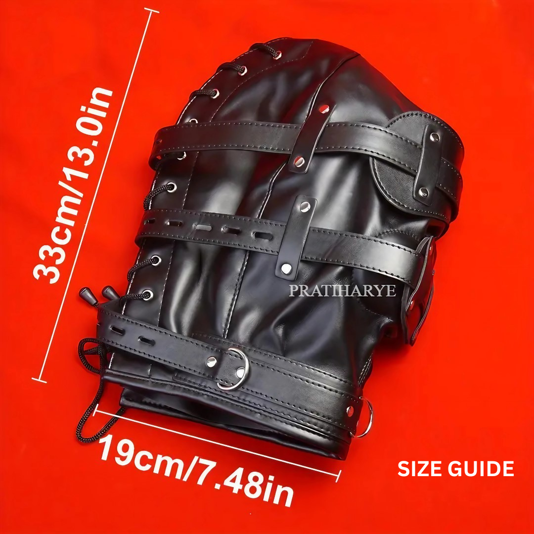 PU Leather Head Hood Blindfold Bondage with Dildo - Pink