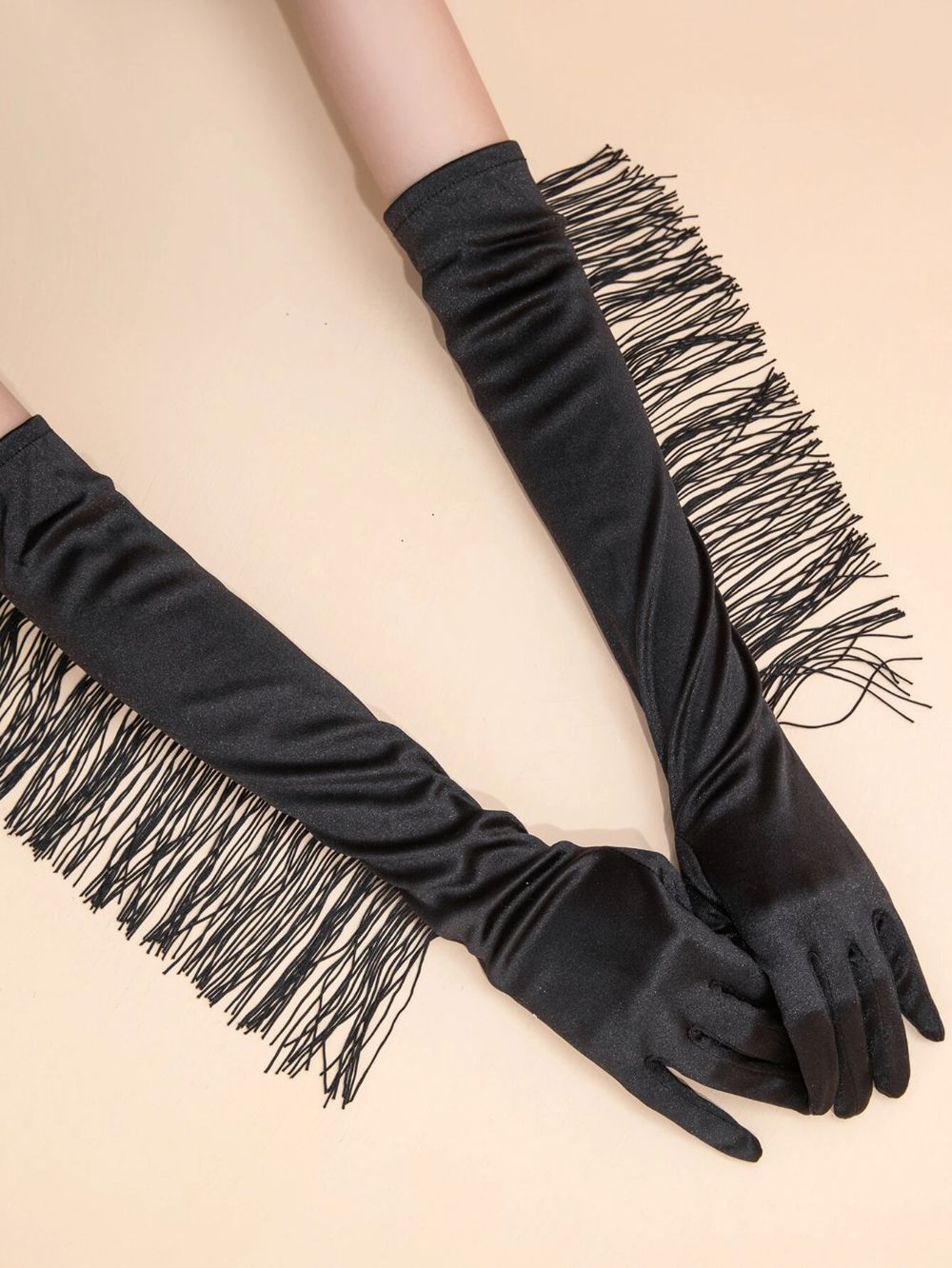Long Satin Gloves with Tassel