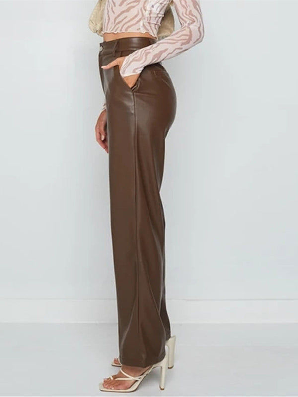 High-Waist Wide Leg Faux Leather Pant