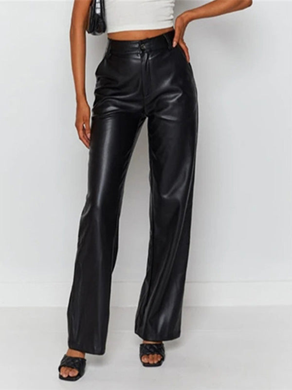 High-Waist Wide Leg Faux Leather Pant