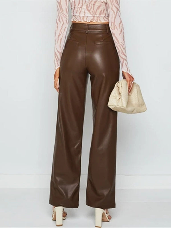 High-Waist Wide Leg Faux Leather Pant
