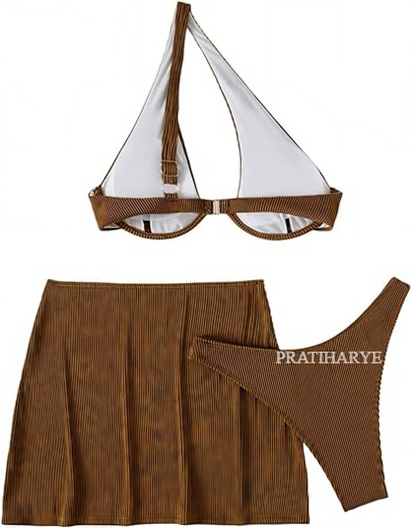 rib cut out swimsuit with beach skirt