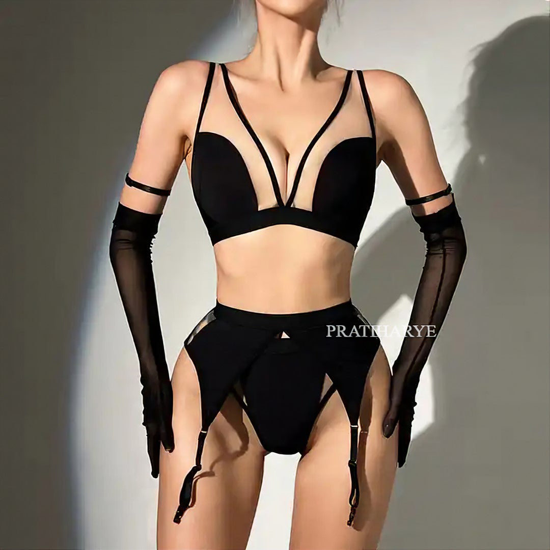 Sexy V-neck Solid Garter Set