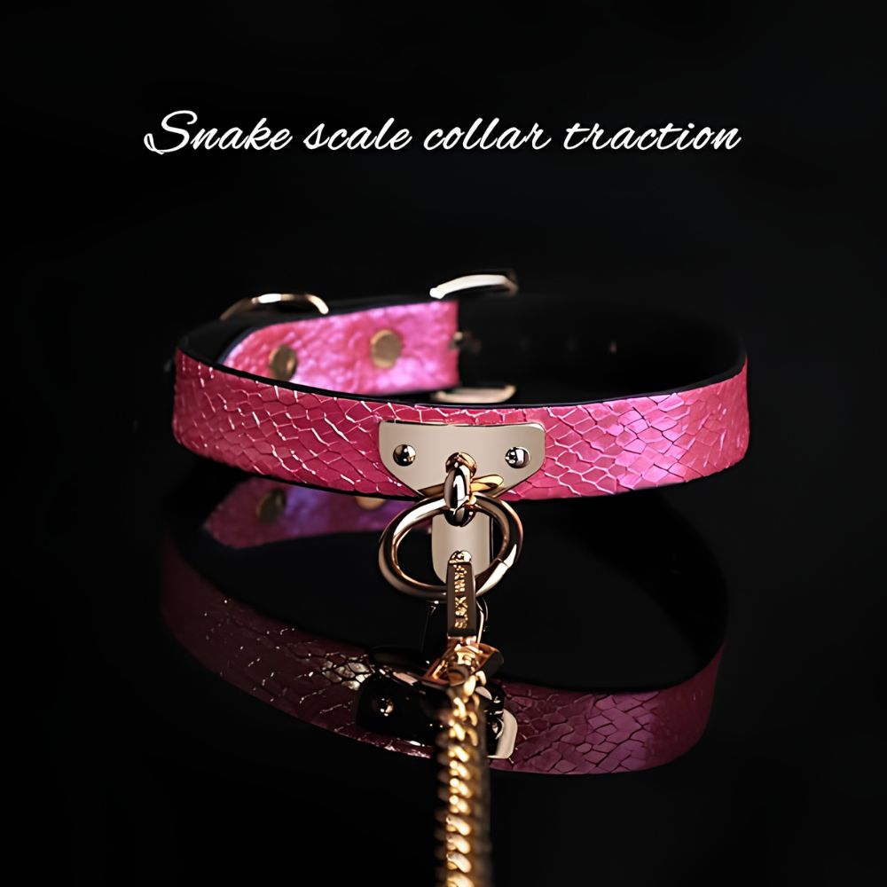 Pink Snake Skin Neck Collar Leash Set