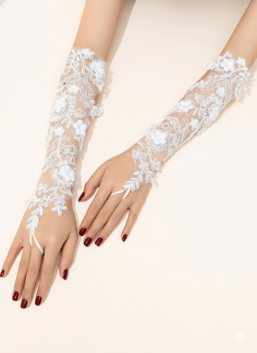 Full Embroidered Lace Blossom Gloves