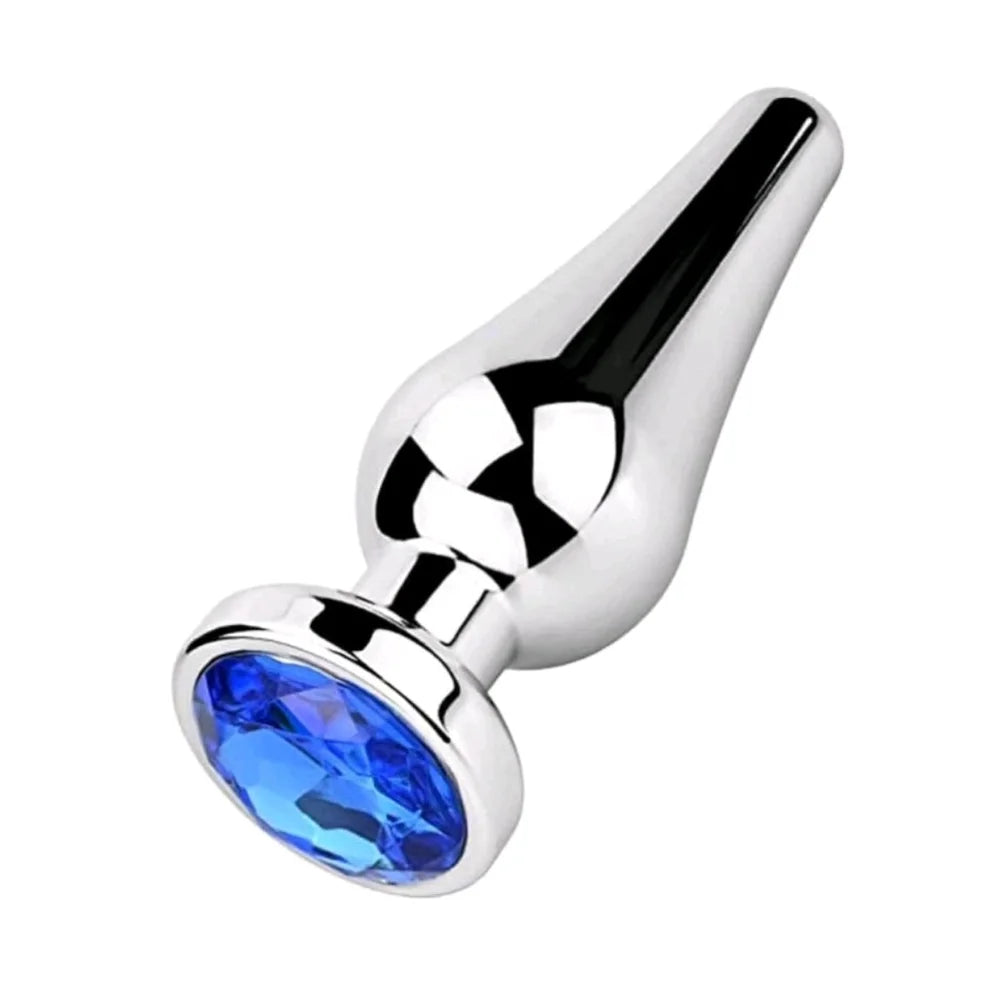 Premium Stainless Steel Silver Anal Plug Blue Jewel