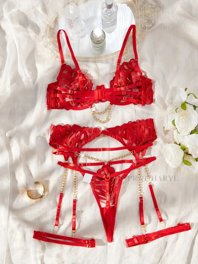 Red Luxe Lingerie Garter set