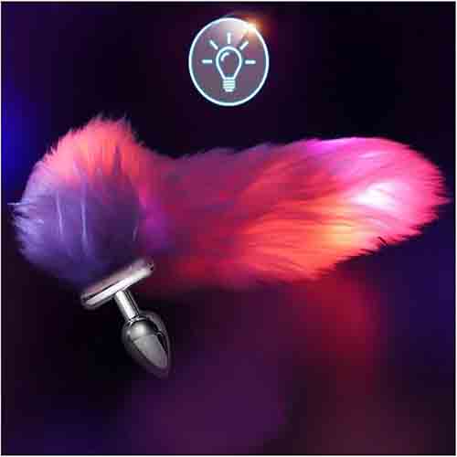 LED Glowing Foldable Fox Tail with Steel Butt Plug