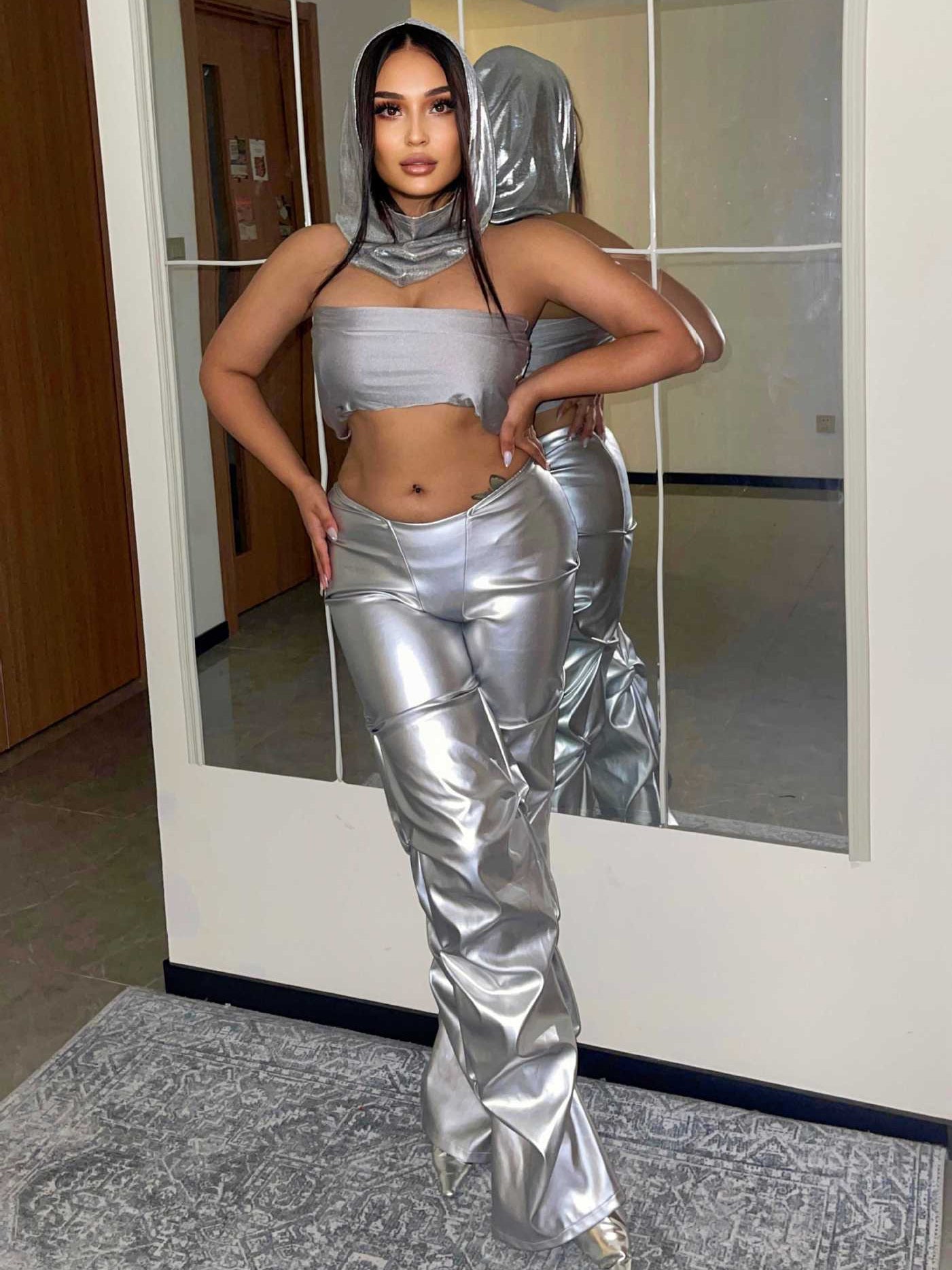 Silver Metallic Faux Leather Pants