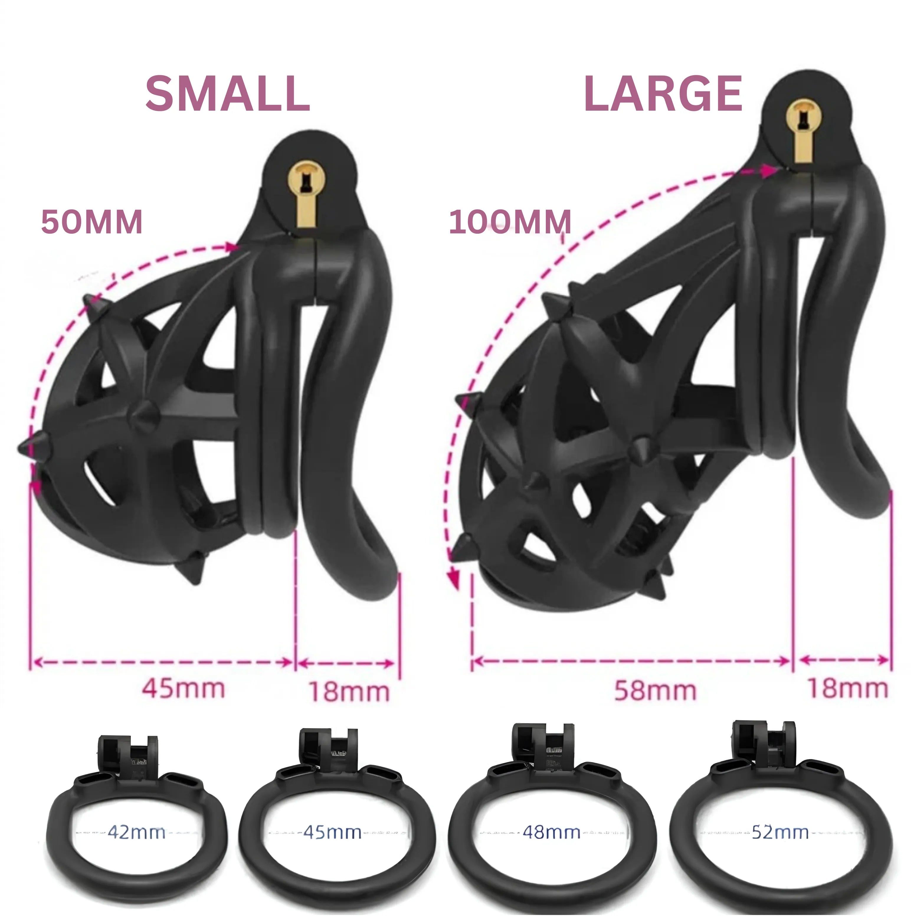 Plastic Silicone Spike Male Chastity Cage lock - Black