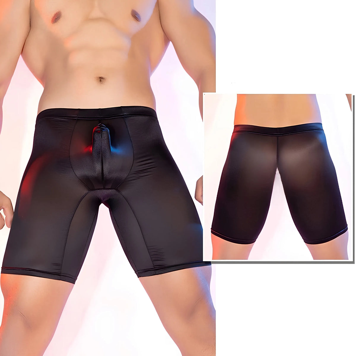 Men’s Sexy Black Sheer Dick Pouch Boxer Shorts