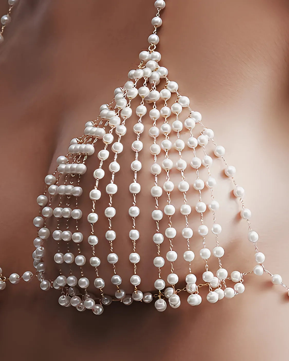 Small Pearl Beaded Triangle Bikini Top - Only Bra