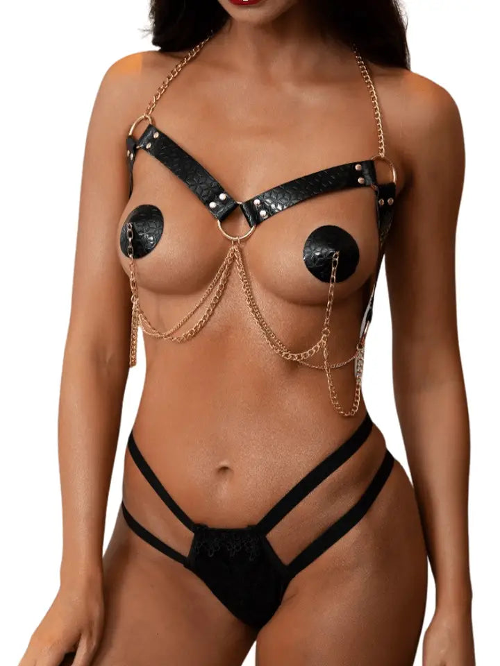 Open Bust Harness with Nipple Pasties