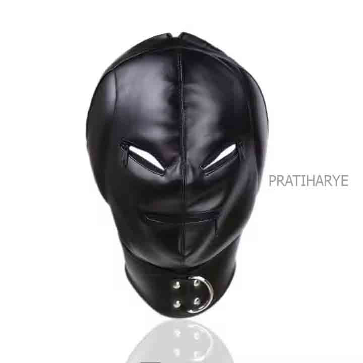 Pu Leather Hood Full Face Mask with Zip