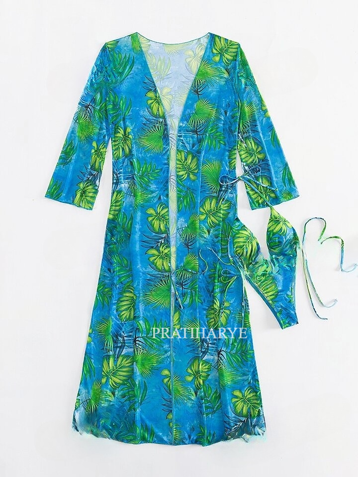Floral 3pc Beachwear Robe with bikini set