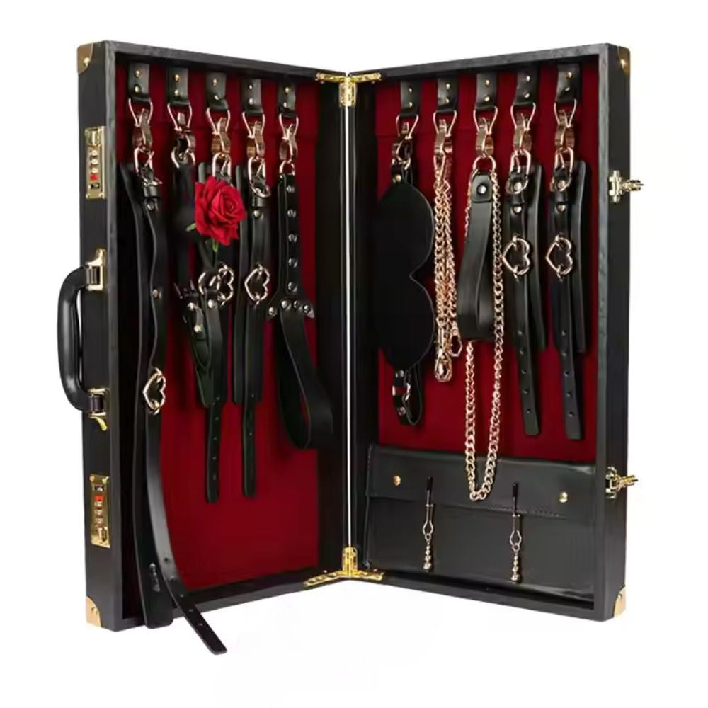 Luxurious Leather BDSM Kit with Lockable Storage Box