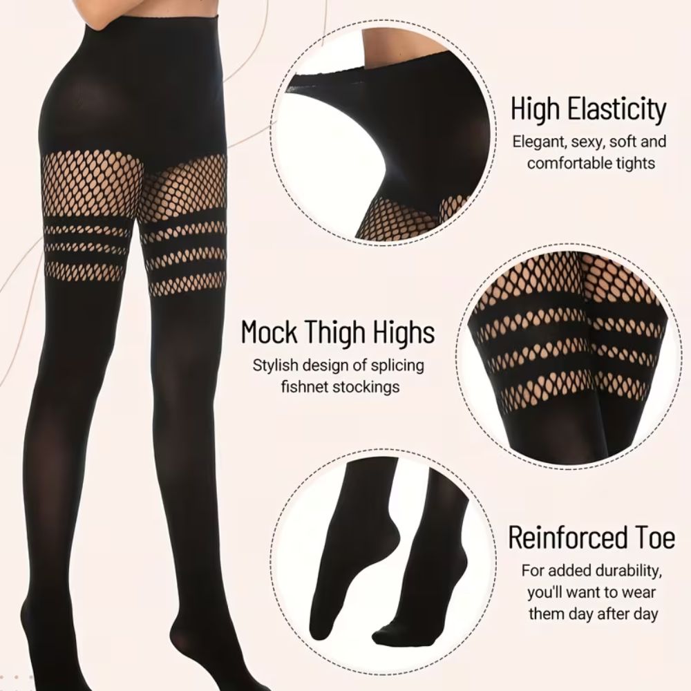 Sheer Fishnet Strips Pantyhose Stocking