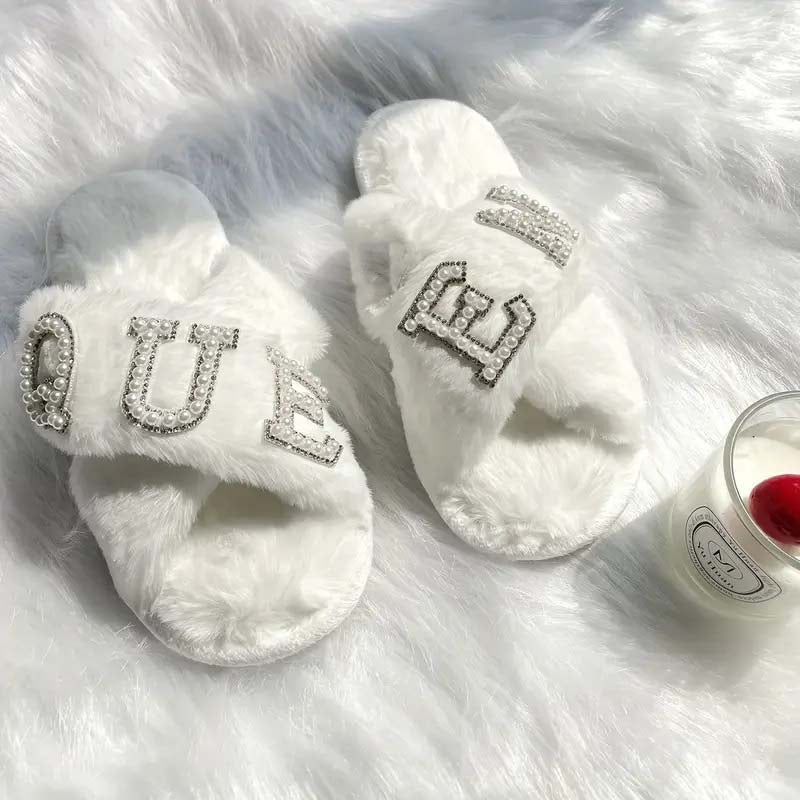 Queen Furry White Slippers