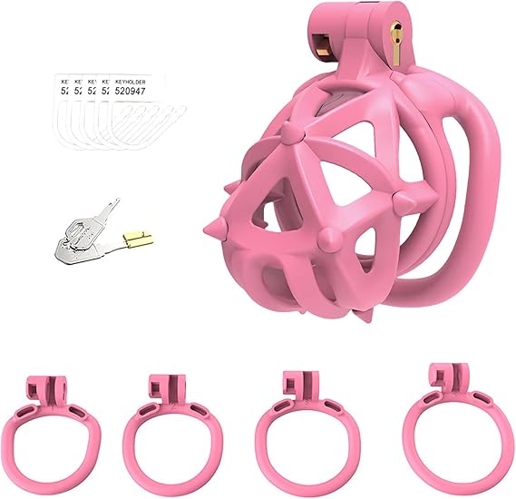 Plastic Silicone Spike Male Chasity Cage lock Pink