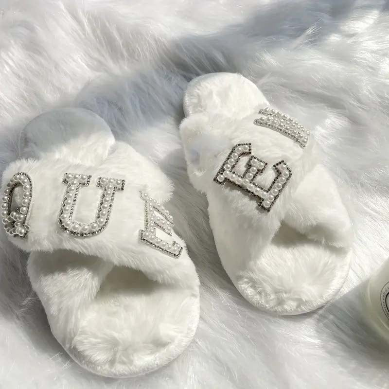 Queen Furry White Slippers