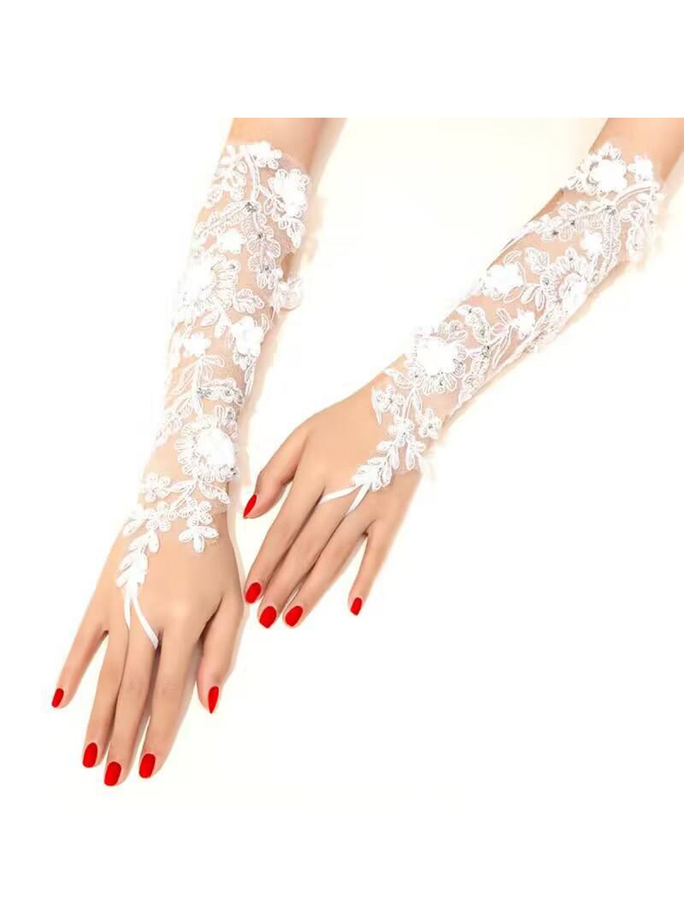 Full Embroidered Lace Blossom Gloves