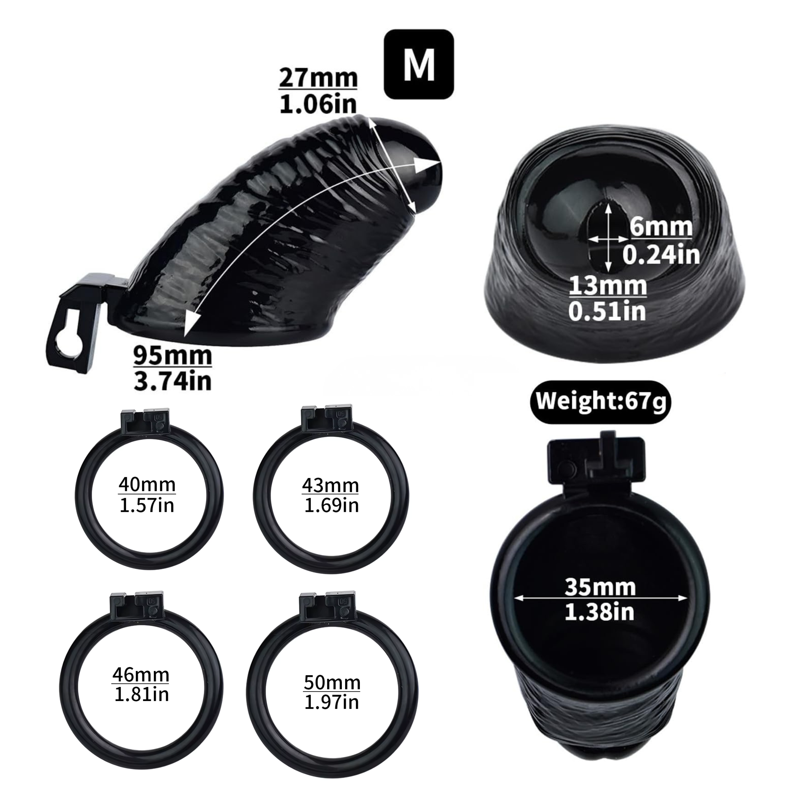 Premium PVC Ribbed Male Chastity Cage
