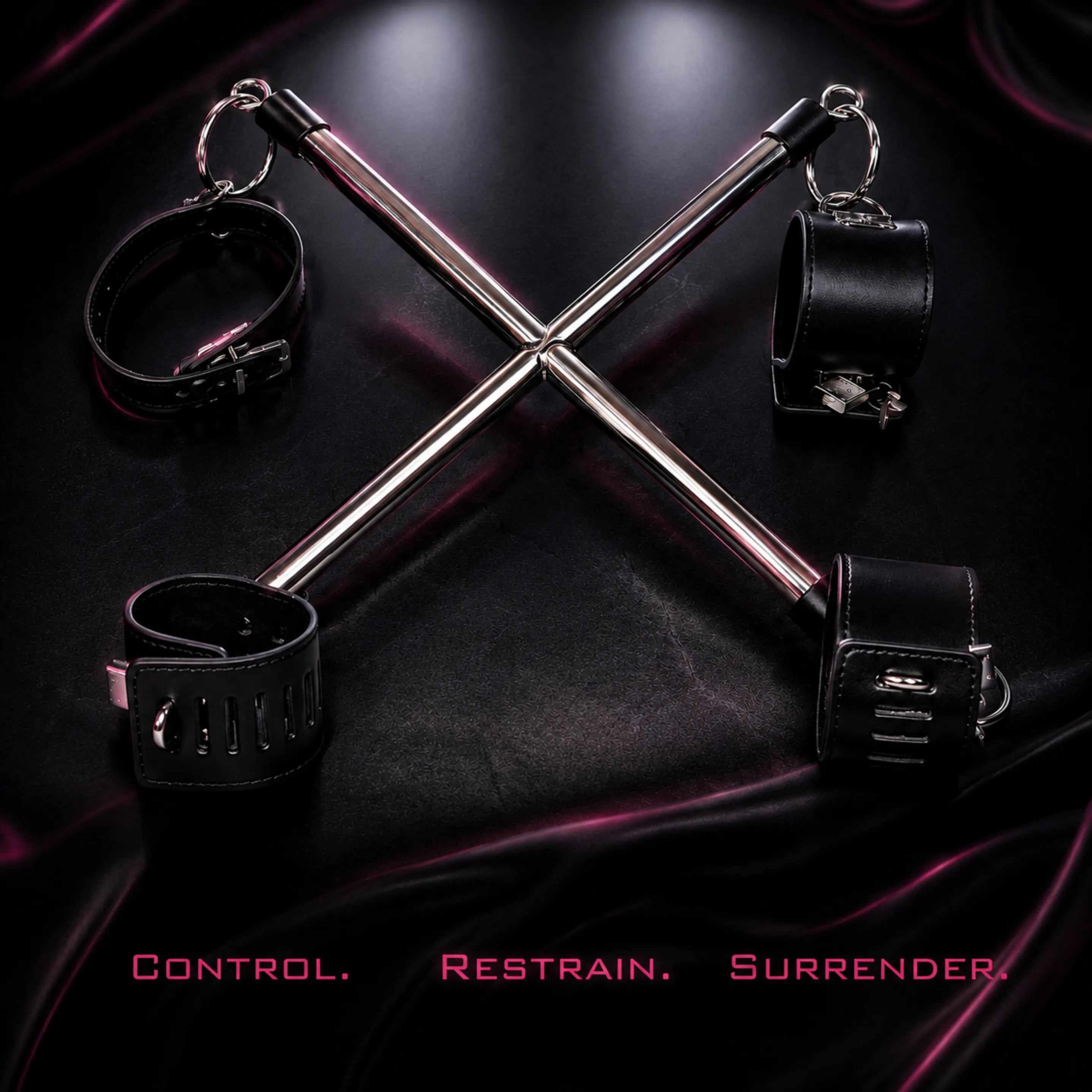 Stainless Steel Leather Wrist & Ankle Restraint Spreader Bar Set