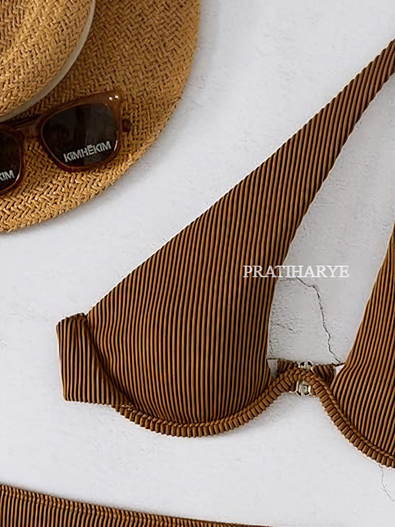 rib cut out swimsuit with beach skirt