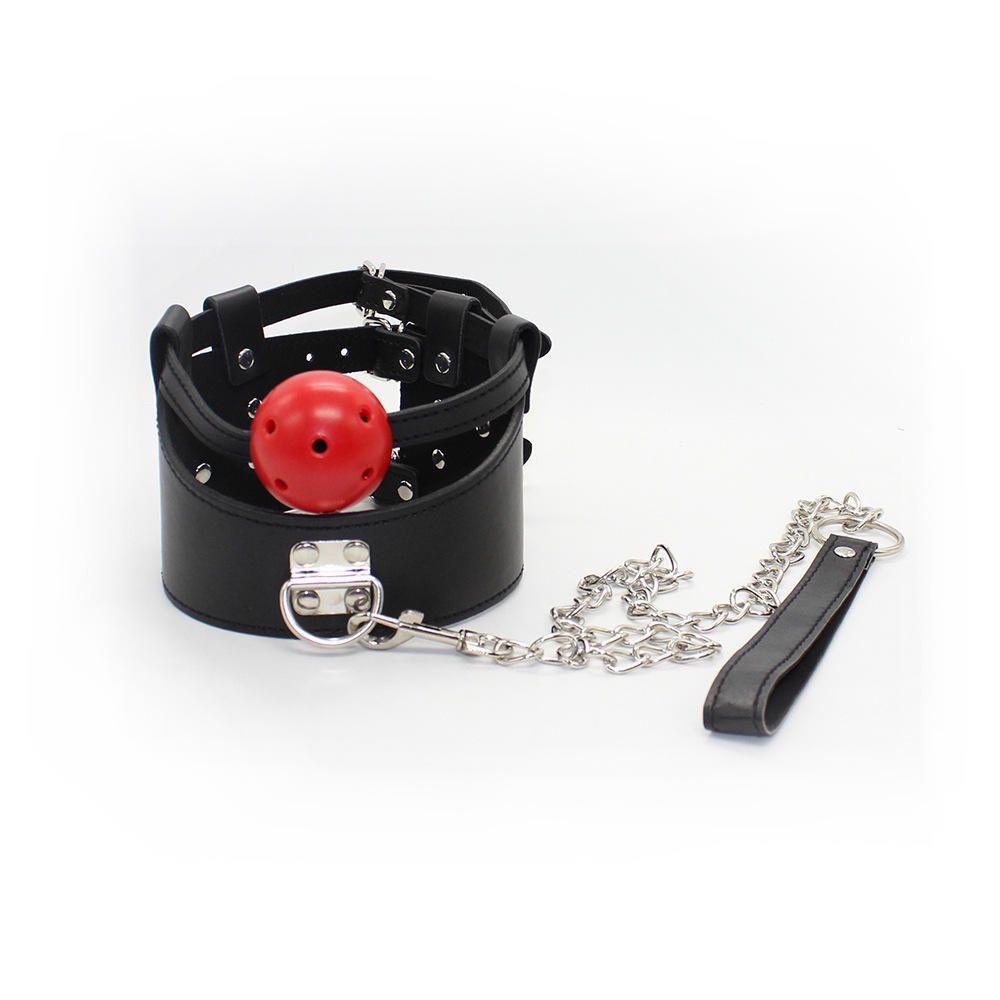 Adult Neck collar with gag Ball with & chain Leash