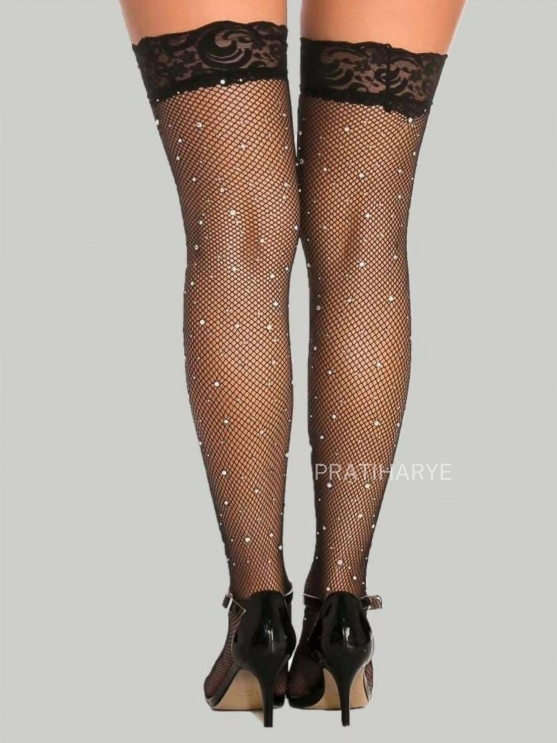 Non Slippery Fishnet Rhinestone Stocking