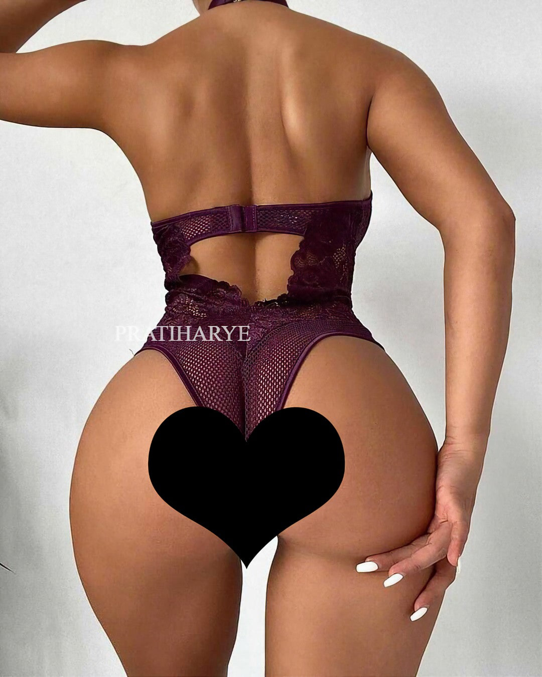 Halter neck teddy Bodysuit with Neck Choker - Non-Padded