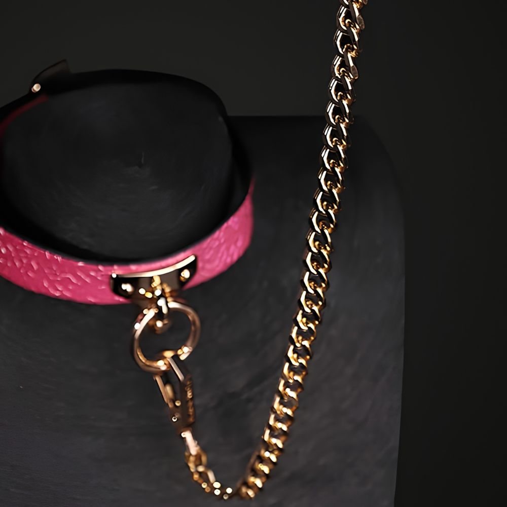 Pink Snake Skin Neck Collar Leash Set
