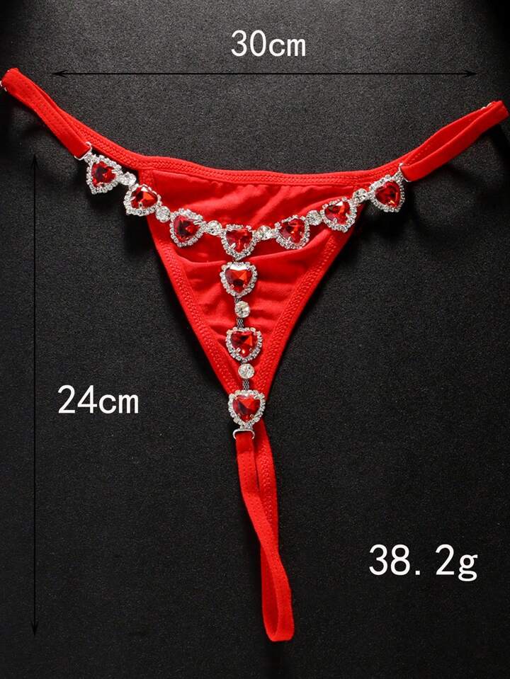 Red Bejeweled Heart Designer Thong